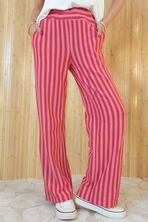Shoreditch Stripe Lounge Flare Trouser Hot Pink & Red /5=